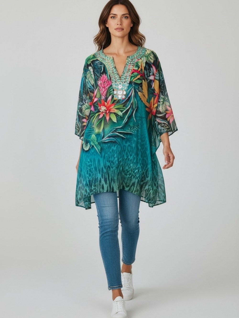 Chicos Large Vacation Cruise Tunic With Bling